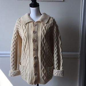 Thick wool diamond cable white beige sweater coat